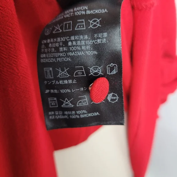 H&M Red Crepe Flounce Sleeve Keyhole Back High Neck Tunic Shift Dress Size 6 - Picture 10 of 16